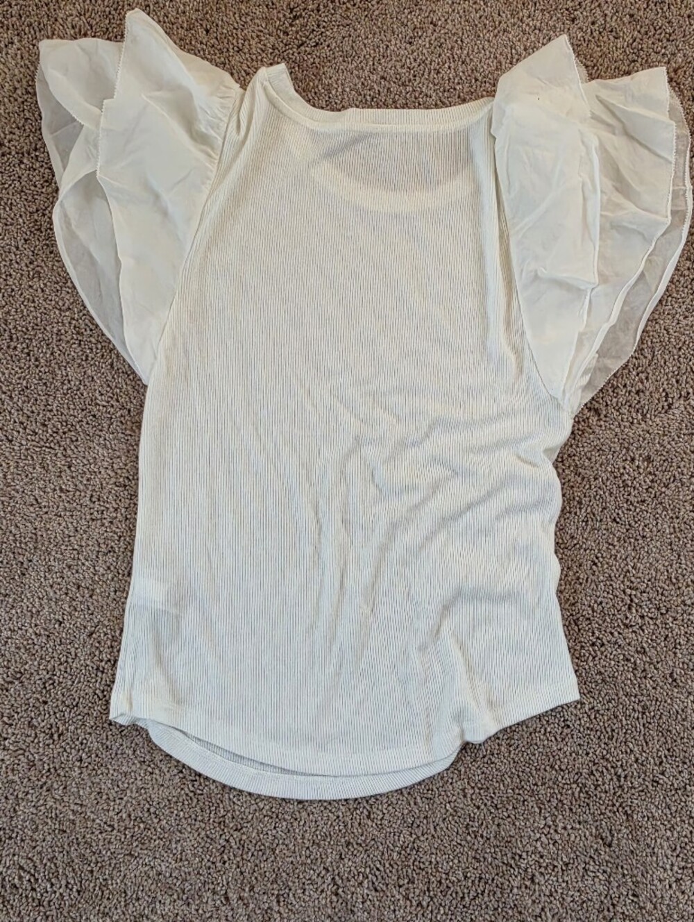 GAP White Ruffle-Sleeve Ribbed Top Large - Picture 4 of 5